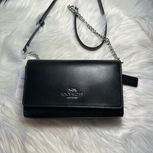 Coach Black Leather Crossbody with Chain Strap